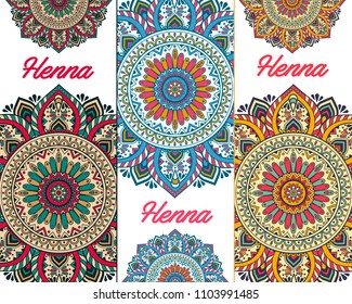 Indian floral paisley medallion pattern. Ethnic Mandala ornament. Vector Henna tattoo style. Can be used for textile, greeting card, coloring book, phone case print.