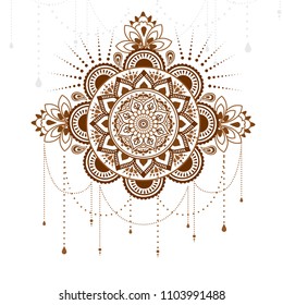 Indian floral paisley medallion pattern. Ethnic Mandala ornament. Vector Henna tattoo style. Can be used for textile, greeting card, coloring book, phone case print.