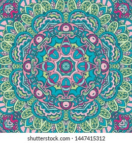 Indian floral paisley medallion pattern. Ethnic Mandala ornament. Henna tattoo style. Can be used for textile, greeting card, coloring book, phone case print.