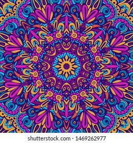 Indian floral paisley medallion pattern. Ethnic Mandala ornament. Henna tattoo style. Can be used for textile, greeting card, coloring book, phone case print.