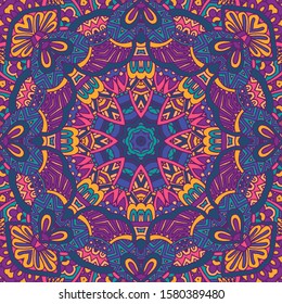 Indian floral paisley medallion pattern. Ethnic Mandala ornament. Psychedelic doodle tattoo style. Can be used for textile, greeting card, coloring book, phone case print