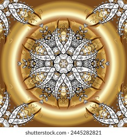 Indian floral paisley medallion pattern. Ethnic Mandala ornament. vector Henna tattoo style. Can be used for textile, greeting card, coloring book, phone case print. Golden.