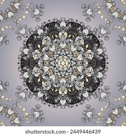 Indian floral paisley medallion pattern. Ethnic Mandala ornament. vector Henna tattoo style. Can be used for textile, greeting card, coloring book, phone case print. Gray.