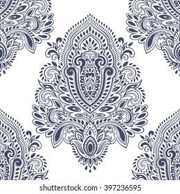 Indian floral paisley medallion pattern. Ethnic Mandala ornament. Vector Henna tattoo style. Can be used for textile, greeting card, coloring book, phone case print.