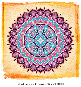 Indian floral paisley medallion pattern. Ethnic Mandala ornament. Vector Henna tattoo style. Can be used for textile, greeting card, coloring book, phone case print.