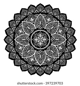 Indian floral paisley medallion pattern. Ethnic Mandala ornament. Vector Henna tattoo style. Can be used for textile, greeting card, coloring book, phone case print.