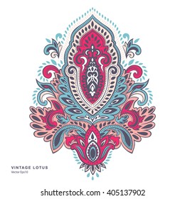 Indian floral paisley medallion pattern. Ethnic Mandala ornament. Vector Henna tattoo style. Can be used for textile, greeting card, coloring book, phone case print.