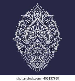 Indian floral paisley medallion pattern. Ethnic Mandala ornament. Vector Henna tattoo style. Can be used for textile, greeting card, coloring book, phone case print.