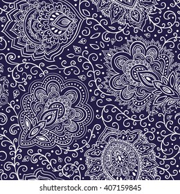 Indian floral paisley medallion pattern. Ethnic Mandala ornament. Vector Henna tattoo style. Can be used for textile, greeting card, coloring book, phone case print.