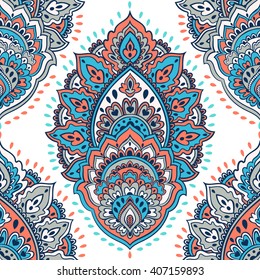 Indian floral paisley medallion pattern. Ethnic Mandala ornament. Vector Henna tattoo style. Can be used for textile, greeting card, coloring book, phone case print.