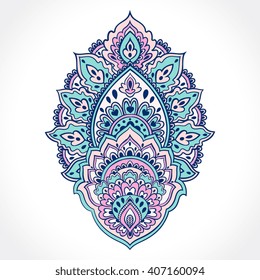 Indian floral paisley medallion pattern. Ethnic Mandala ornament. Vector Henna tattoo style. Can be used for textile, greeting card, coloring book, phone case print.