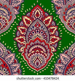 Indian floral paisley medallion pattern. Ethnic Mandala ornament. Vector Henna tattoo style. Can be used for textile, greeting card, coloring book, phone case print.