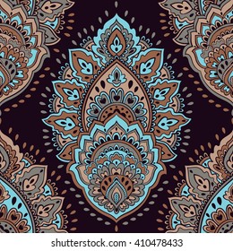 Indian floral paisley medallion pattern. Ethnic Mandala ornament. Vector Henna tattoo style. Can be used for textile, greeting card, coloring book, phone case print.