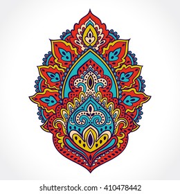 Indian floral paisley medallion pattern. Ethnic Mandala ornament. Vector Henna tattoo style. Can be used for textile, greeting card, coloring book, phone case print.