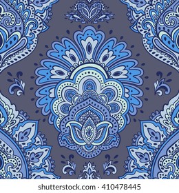 Indian floral paisley medallion pattern. Ethnic Mandala ornament. Vector Henna tattoo style. Can be used for textile, greeting card, coloring book, phone case print.