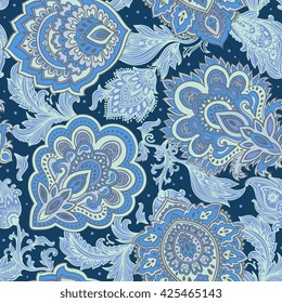 Indian floral paisley medallion pattern. Ethnic Mandala ornament. Vector Henna tattoo style. Can be used for textile, greeting card, coloring book, phone case print.