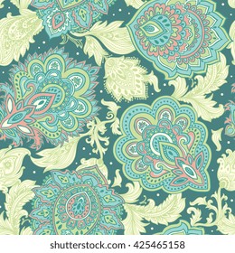 Indian floral paisley medallion pattern. Ethnic Mandala ornament. Vector Henna tattoo style. Can be used for textile, greeting card, coloring book, phone case print.