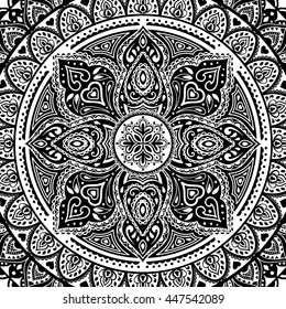 Indian floral paisley medallion pattern. Ethnic Mandala ornament. Vector Henna tattoo style. Can be used for textile, greeting card, coloring book, phone case print.