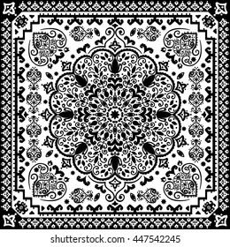 Indian floral paisley medallion pattern. Ethnic Mandala ornament. Vector Henna tattoo style. Can be used for textile, greeting card, coloring book, phone case print.