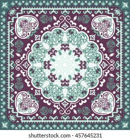 Indian floral paisley medallion pattern. Ethnic Mandala ornament. Vector Henna tattoo style. Can be used for textile, greeting card, coloring book, phone case print.