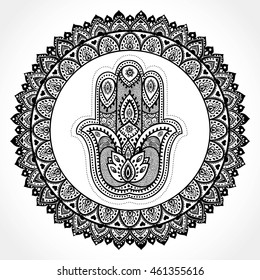 Indian floral paisley medallion pattern. Ethnic Mandala ornament. Vector Henna tattoo style. Can be used for textile, greeting card, coloring book, phone case print.