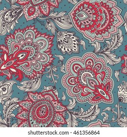 Indian floral paisley medallion pattern. Ethnic Mandala ornament. Vector Henna tattoo style. Can be used for textile, greeting card, coloring book, phone case print.