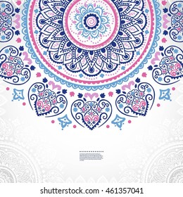 Indian floral paisley medallion pattern. Ethnic Mandala ornament. Vector Henna tattoo style. Can be used for textile, greeting card, coloring book, phone case print.