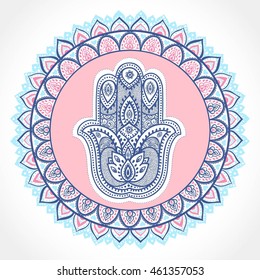 Indian floral paisley medallion pattern. Ethnic hamsa ornament. Vector Henna tattoo style. Can be used for textile, greeting card, coloring book, phone case print.