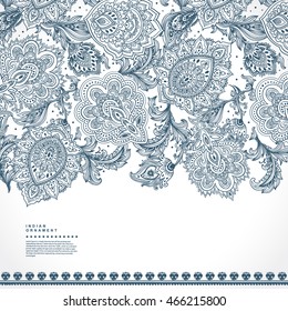 Indian floral paisley medallion pattern. Ethnic Mandala ornament. Vector Henna tattoo style. Can be used for textile, greeting card, coloring book, phone case print.