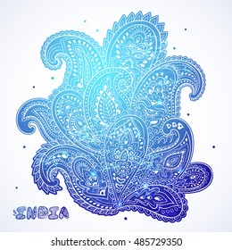 Indian floral paisley medallion pattern. Ethnic Mandala ornament. Vector Henna tattoo style. Can be used for textile, greeting card, coloring book, phone case print.