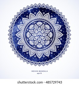 Indian floral paisley medallion pattern. Ethnic Mandala ornament. Vector Henna tattoo style. Can be used for textile, greeting card, coloring book, phone case print.