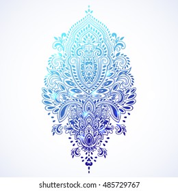 Indian floral paisley medallion pattern. Ethnic Mandala ornament. Vector Henna tattoo style. Can be used for textile, greeting card, coloring book, phone case print.