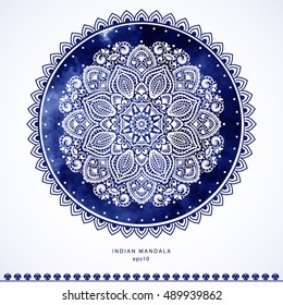 Indian floral paisley medallion pattern. Ethnic Mandala ornament. Vector Henna tattoo style. Can be used for textile, greeting card, coloring book, phone case print.