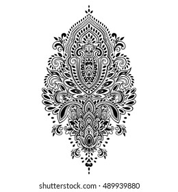 Indian floral paisley medallion pattern. Ethnic Mandala lotus ornament. Vector Henna tattoo style. Can be used for textile, greeting card, coloring book, phone case print.