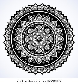 Indian floral paisley medallion pattern. Ethnic Mandala ornament. Vector Henna tattoo style. Can be used for textile, greeting card, coloring book, phone case print.