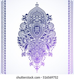 Indian floral paisley medallion pattern. Ethnic Mandala ornament. Vector Henna tattoo style. Can be used for textile, greeting card, coloring book, phone case print.