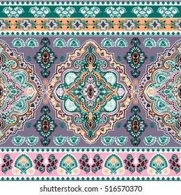 Indian floral paisley medallion pattern. Ethnic Mandala ornament. Vector Henna tattoo style. Can be used for textile, greeting card, coloring book, phone case print.