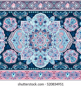 Indian floral paisley medallion pattern. Ethnic Mandala ornament. Vector Henna tattoo style. Can be used for textile, greeting card, coloring book, phone case print.