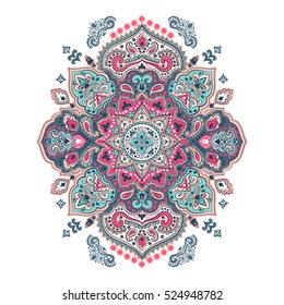 Indian floral paisley medallion pattern. Ethnic Mandala ornament. Vector Henna tattoo style. Can be used for textile, greeting card, coloring book, phone case print.