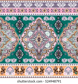 Indian floral paisley medallion pattern. Ethnic Mandala ornament. Vector Henna tattoo style. Can be used for textile, greeting card, coloring book, phone case print.