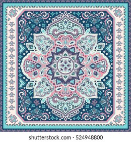 Indian floral paisley medallion pattern. Ethnic Mandala ornament. Vector Henna tattoo style. Can be used for textile, greeting card, coloring book, phone case print.