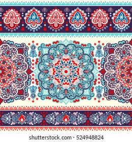 Indian floral paisley medallion pattern. Ethnic Mandala ornament. Vector Henna tattoo style. Can be used for textile, greeting card, coloring book, phone case print.