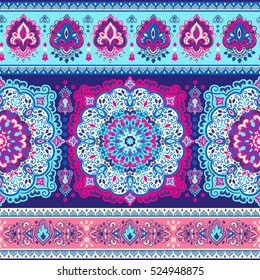 Indian floral paisley medallion pattern. Ethnic Mandala ornament. Vector Henna tattoo style. Can be used for textile, greeting card, coloring book, phone case print.