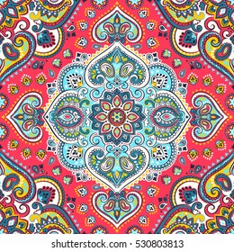 Indian floral paisley medallion pattern. Ethnic Mandala ornament. Vector Henna tattoo style. Can be used for textile, greeting card, coloring book, phone case print.