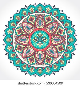 Indian floral paisley medallion pattern. Ethnic Mandala ornament. Vector Henna tattoo style. Can be used for textile, greeting card, coloring book, phone case print.