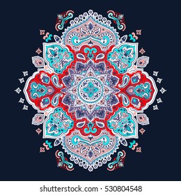 Indian floral paisley medallion pattern. Ethnic Mandala ornament. Vector Henna tattoo style. Can be used for textile, greeting card, coloring book, phone case print.