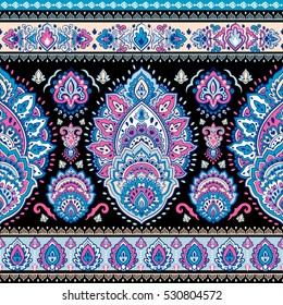 Indian floral paisley medallion pattern. Ethnic Mandala ornament. Vector Henna tattoo style. Can be used for textile, greeting card, coloring book, phone case print.