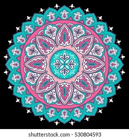 Indian floral paisley medallion pattern. Ethnic Mandala ornament. Vector Henna tattoo style. Can be used for textile, greeting card, coloring book, phone case print.