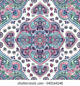 Indian floral paisley medallion pattern. Ethnic Mandala ornament. Vector Henna tattoo style. Can be used for textile, greeting card, coloring book, phone case print.