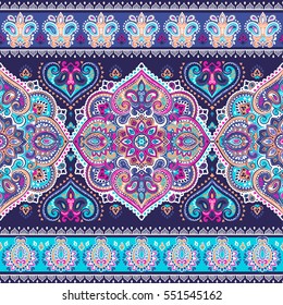 Indian floral paisley medallion pattern. Ethnic Mandala ornament. Vector Henna tattoo style. Can be used for textile, greeting card, coloring book, phone case print.